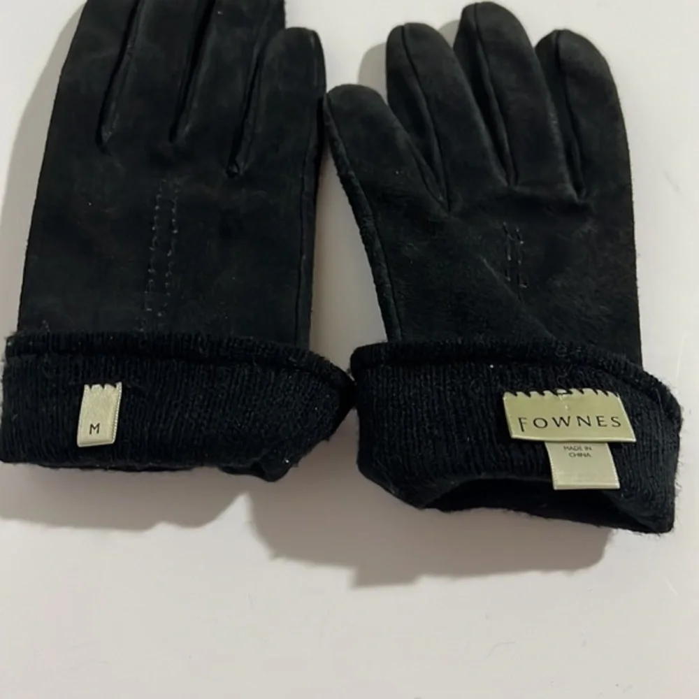 Fownes Black Genuine Leather Suede Lined Gloves Medium Size 8